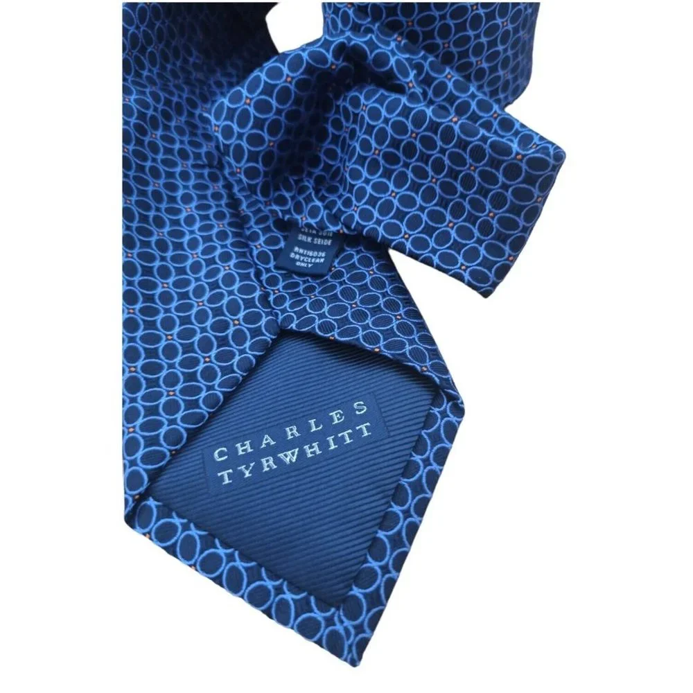 CHARLES TYRWHITT Blue Geometric Silk Tie ENGLAND 59